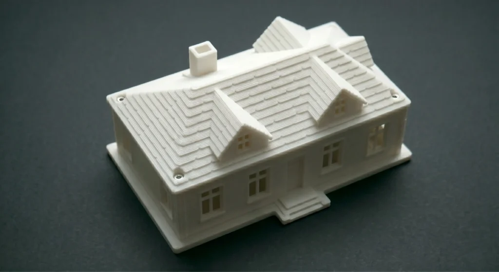 Detailne 3D-prinditud arhitektuurne hoone makett esitlusteks